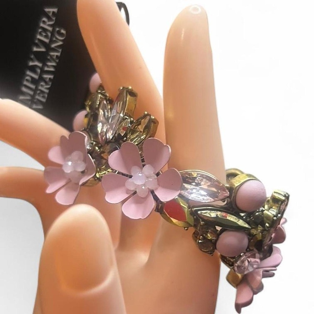 Simply Vera Wang Pink Floral Statement Bracelet Rhinestone Gold Tone